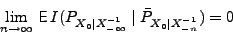 \begin{displaymath}\lim_{n\to\infty}\,{\sf E}\,I(P_{X_0\mid X^{-1}_{-\infty}}\mid \bar P_{X_0\mid X^{-1}_{-n}})=0\end{displaymath}