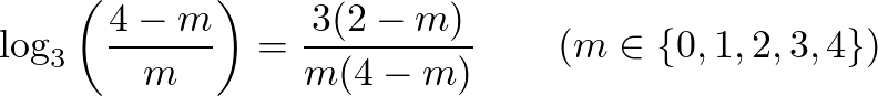 log3((4-m)/m)=3(2-m)/(m(4-m)) for m=0,1,2,3,4