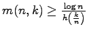 $ m(n,k)\geq\frac{\log n}{h\left(\frac kn\right)}$