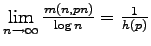 $ \lim\limits_{n\to\infty}\frac{m(n,pn)}{\log n}=\frac1{h(p)}$