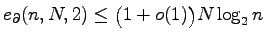 $ e_{\partial}(n,N,2)\leq\bigl(1+o(1)\bigr)N\log_2n$