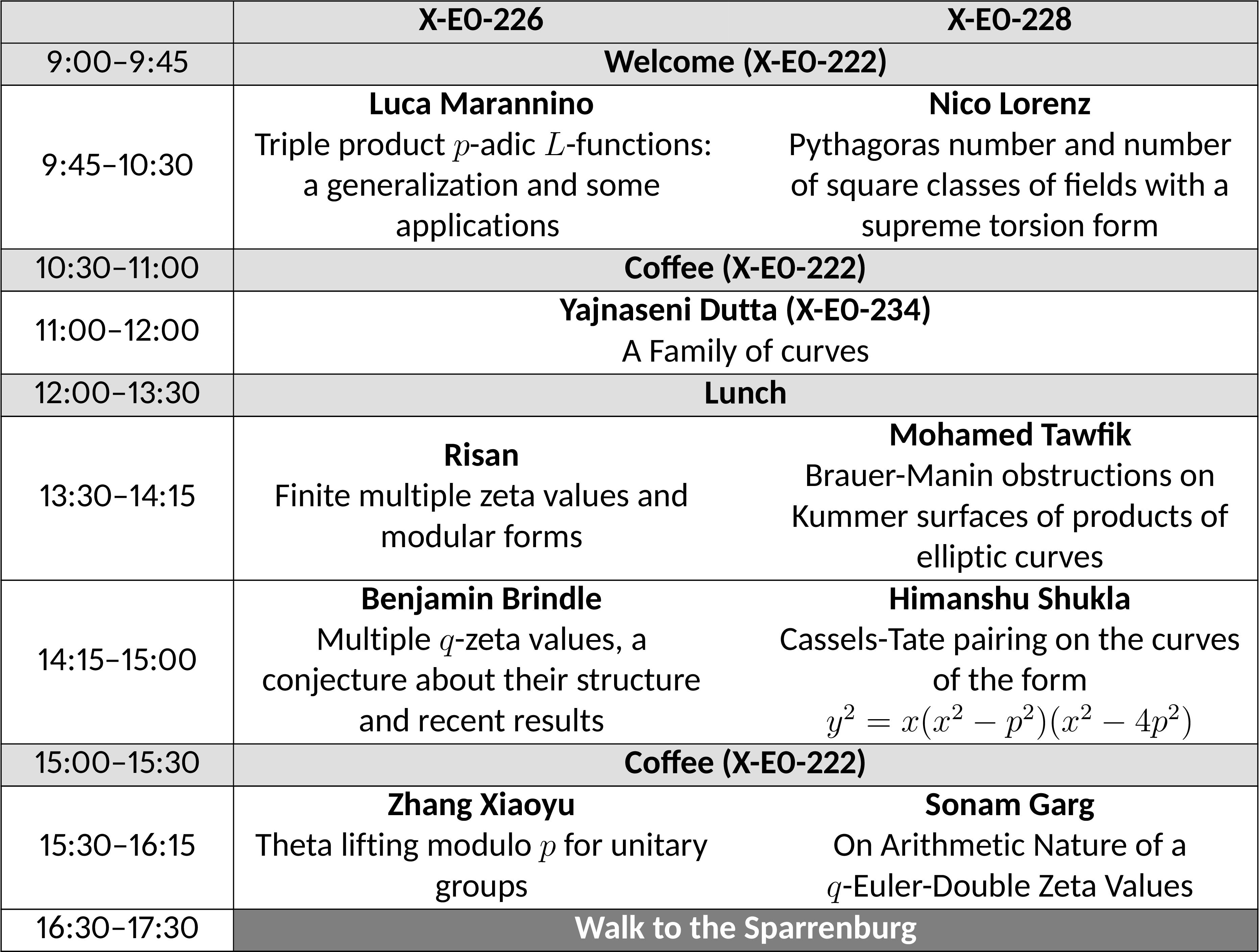 Wednesday Schedule