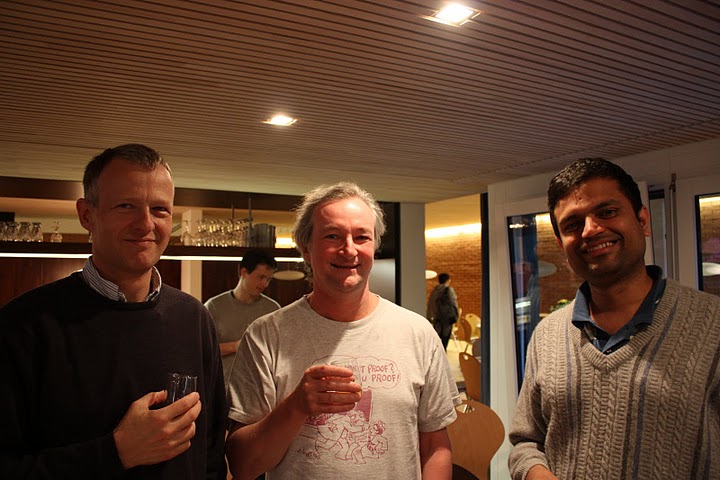 Photograph of H. Krause, D. J. Benson and S. B. Iyengar at Oberwolfach