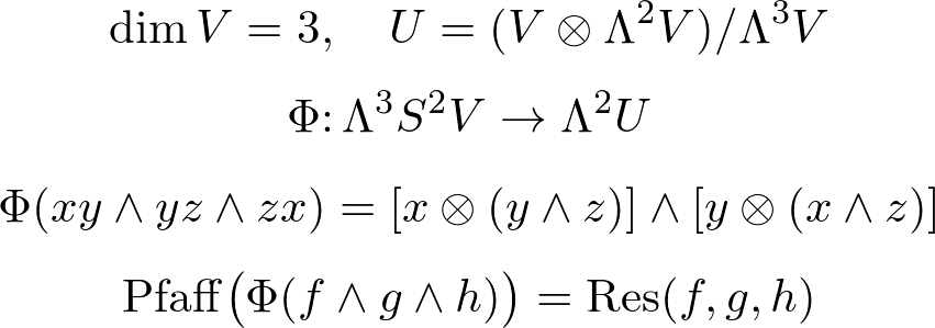 [A presentation of the resultant of three ternary quadratic
forms]